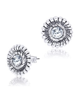 Sunflower Designed with CZ Silver Ear Stud STS-3734